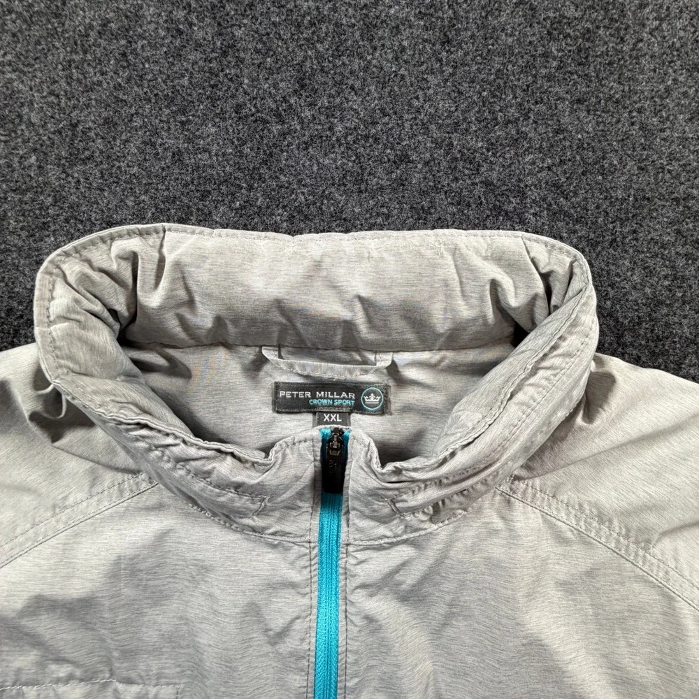 Peter Millar Crown Sport Mens XXL Grey Performance Vest Stowaway Hood Full Zip